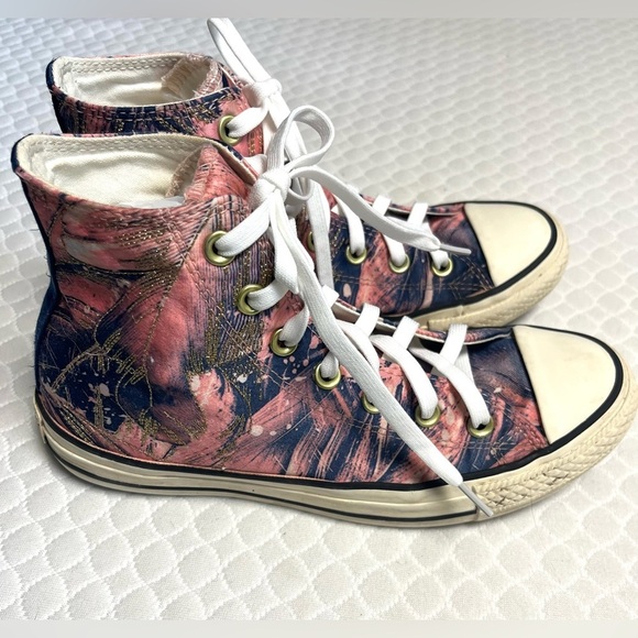 Converse All Star High Top Sneakers Abstract Feather Print Artsy Chuck Taylor - Picture 4 of 9